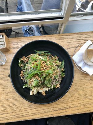So much going on in this soba noodle salad (in a good way!). Those crunchy bits on top were really delicious.  at Anastasia in Tel Aviv