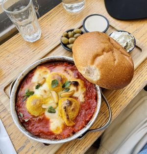 Shakshuka with mozzarella   at Anastasia in Tel Aviv