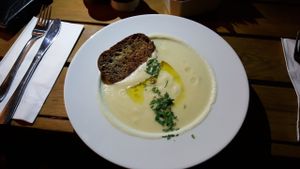 Cream of cauliflower soup at Anastasia in Tel Aviv