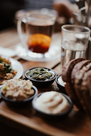 Dips with the breakfast at Anastasia in Tel Aviv
