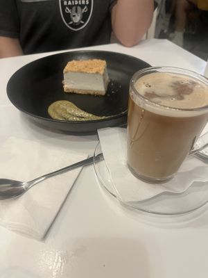 Crumble cheesecake and an oat americano  at Anastasia in Tel Aviv
