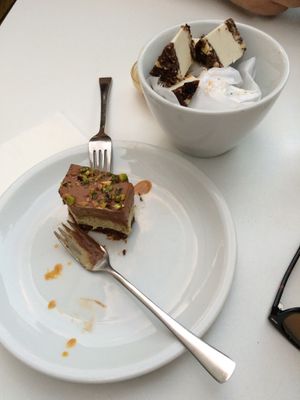 The lovely tiramisu and the cookies. Delicious! at Anastasia in Tel Aviv