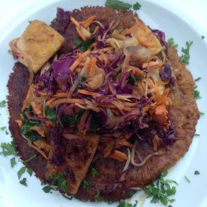 Vegan Macadamia Crepe with Sautéed Vegetables and Tofu at Anastasia in Tel Aviv