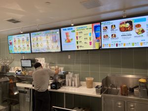 Menu board  at Makka Living Foods in Palm Springs