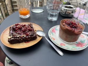 The best Chocolate Mouse we have ever tasted! Take this together with the brownie with your partner and you will have the perfect Chocolate desert. at Onesta Cuisine in Chamonix-mont-blanc