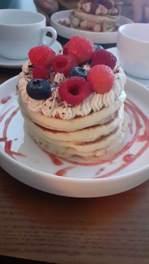 NCY pancakes (you can't see the delicious compote in the middle of the stack) at BIG Sister in London