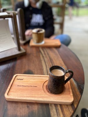Cacao ceremony - very dark hot chocolate made with cashew milkk  at Talasi Estate at Batukaru Bali in Kabupaten Tabanan