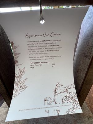 Hot cocoa menu  at Talasi Estate at Batukaru Bali in Kabupaten Tabanan