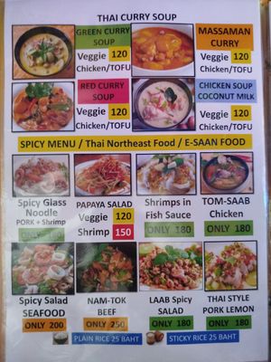 Thai menu at Sopa Restaurant and Bar in Bangkok