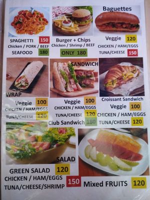 European menu at Sopa Restaurant and Bar in Bangkok