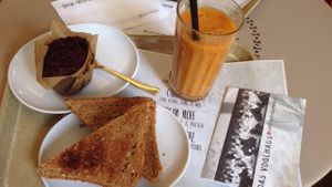 Vitaminbooster Smoothie, Chocolate Muffin, Eggplant-Spread Sandwich at Das Voglhaus in Konstanz