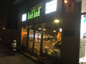 outside at night at Laflaf in Warsaw