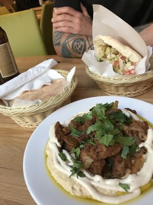 Shoarma with hummus and pita. Shoarma kebab.  at Laflaf in Warsaw