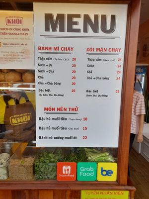 Menu in Vietnamese only at Bánh Mì Chay Khôi in Ho Chi Minh City