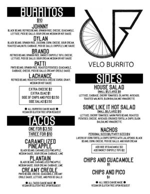 In House Menu at Velo Burrito in Montreal