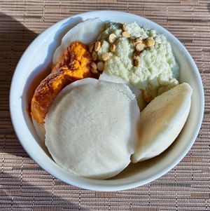 Idli with chutneys  at Manava in Dubai