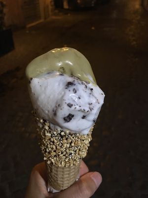 Vegan pistachio-coconut icecream (half eaten). Delicious.  at CamBio Vita in Rome
