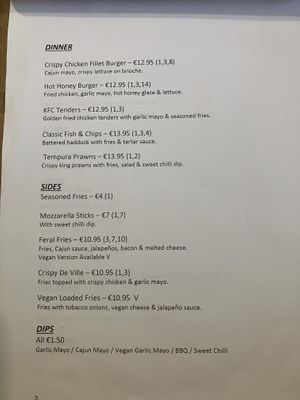 Diner menu  at Caifé Kitty in Donega