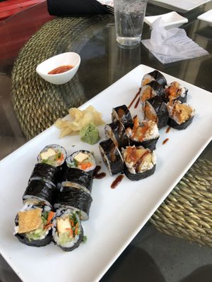 From left to right: Buddha, Shroomy, Sweet Potato rolls.  at Tsunami Sushi in Sarasota