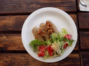potato 'tartuny' stuffed with lentils at Zielony Talerzyk in Lublin