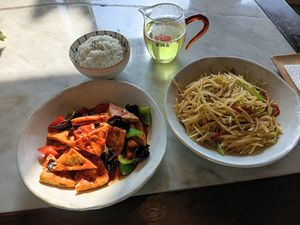 Home style tofu & Chinese potato salad. at Lao Ba Cha in Bali