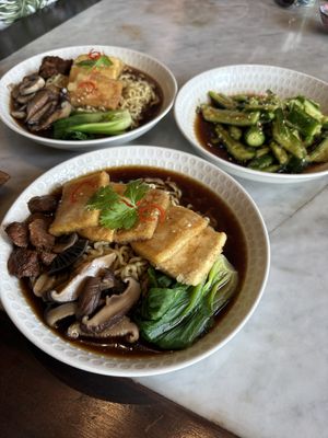 Mushroom noodles + cucumber saladd  at Lao Ba Cha in Bali