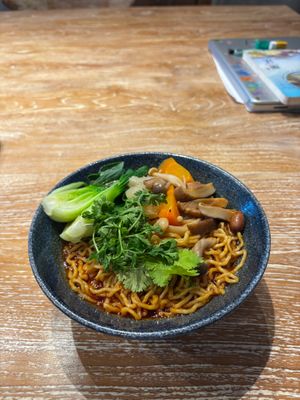 Spicy noodle soup. I like the noodle texture, the little spicy savory taste, and it has many mushrooms in it!  at Lao Ba Cha in Bali