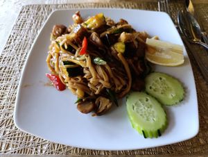Spicy (for Spain) rice noodles with veggies. So good. at Si Siam in Guadiaro