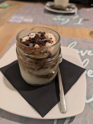 Vegan tiramisu (very good!!!) at Vitto Pitagorico in Aversa