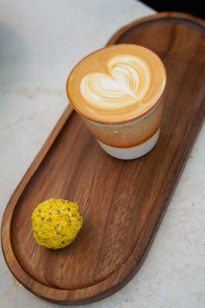 Flat white & Mango energy ball at Plant Shack in Javea