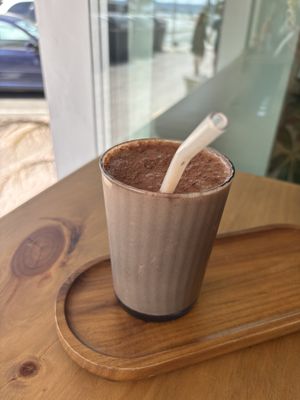 Chocolate and banana protein smoothie  at Plant Shack in Javea