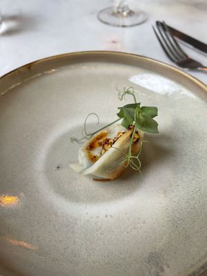 Spinach filled dumpling with chilli   at Amsterdam City Farm  in Amsterdam