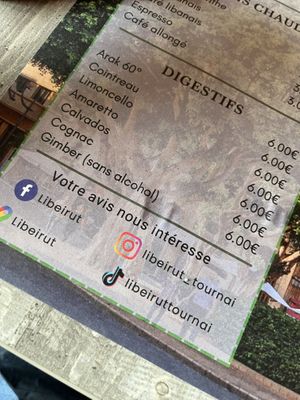 Menu   at Libeirut in Tournai