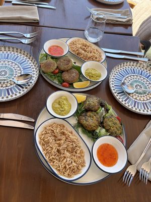 Vegan meatballs and Falafel, Orzo rice and guacamole   at The Leaves Terrace Restaurant in Antalya