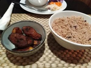 fried plantains, and rice+peas at Fi Real in Bristol