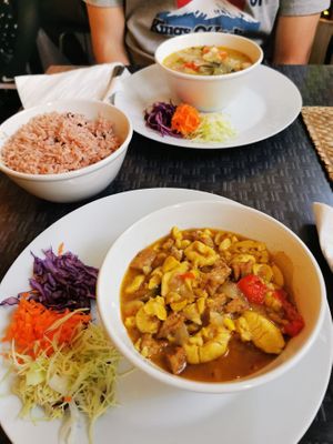 Ackee & tofu dish. One bowl of rice & peas on the side. at Fi Real in Bristol