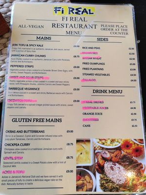 Menu (unavailables in rosa) at Fi Real in Bristol