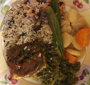 Jerk tofu mixed with okra & butter beans, rice & peas 👌👌 at Fi Real in Bristol