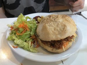 BBQ burger (also comes with fries or salad and a drink).   at Konu Bar in Buenos Aires