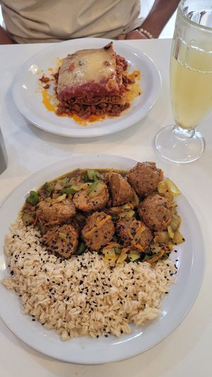 Vegan Lasagne, Veatballs with Rice at Konu Bar in Buenos Aires