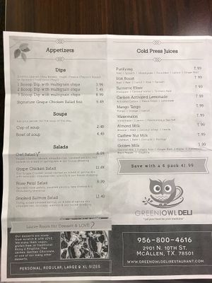Salads and Cold-pressed juices at Green Owl Deli in Mc Allen