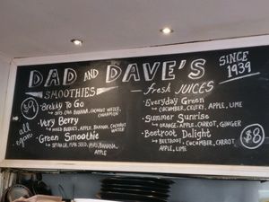 smoothie menu at Dad and Dave's Cafe in Yarraville