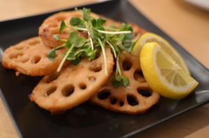 Renkon (lotus root) karaage at Rejuve in Tokyo