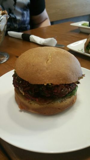 beet quac burger at P.S. and Co. in Philadelphia