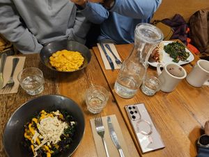 Forbidden bowl, Mac n Cheese, and meatball sub. at P.S. and Co. in Philadelphia