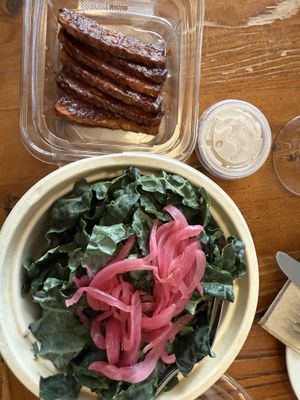 Kale and pickle onions and tempeh. Dressing on side. $19.  at P.S. and Co. in Philadelphia