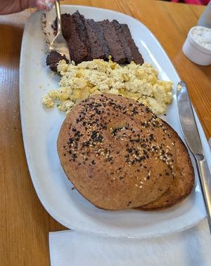 Everything bagel with tofu scramble and tempeh bacon at P.S. and Co. in Philadelphia