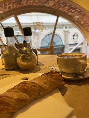 View from the tables upstairs  at Le Pain Quotidien -  Galerie de la Reine in Brussels