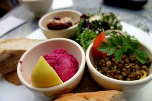 Unfortunately the sauce in this 'vegan' dish contained egg...  at Le Pain Quotidien -  Galerie de la Reine in Brussels