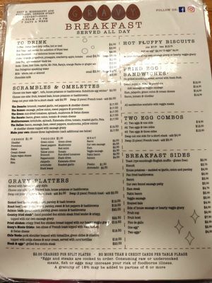 Menu (as of September 2025) at Gravy in Portland
